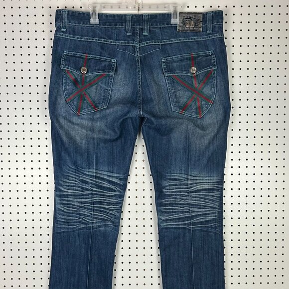 Bare Fox Y2K Jeans 42x34 Embroidered Flap Pocket Grunge Honeycomb Dark Wash 90s - Picture 2 of 7